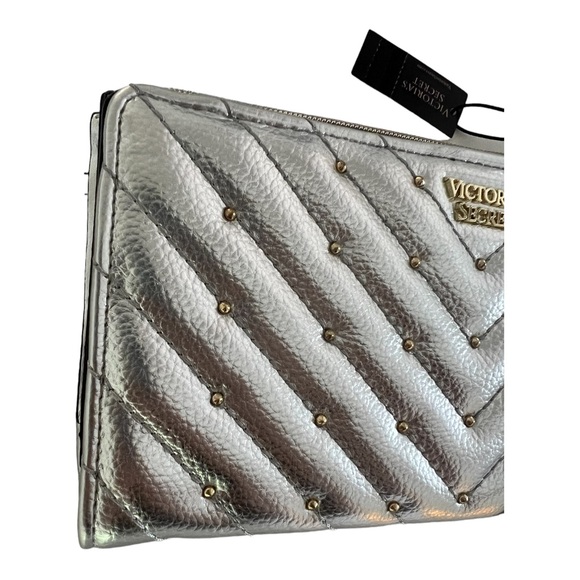 Victoria's Secret quilted metallic silver, studded wristlet wallet … - Picture 4 of 15